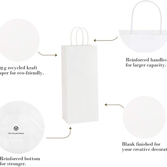 Greenii - 250 White Paper With Handles Kraft 5 * 3 * 12 Party Gift Bags - Picture 4 of 7